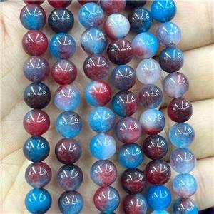 Dichromatic Jade Beads Blue Red Dye Smooth Round, approx 8mm dia [GB17263]