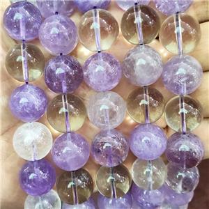 Natural Amethyst And Clear Quartz Beads Smooth Round, approx 16mm [GB17275]