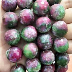 Natural Jade Beads Dye Red Green Faceted Round, approx 20mm [GB17285]