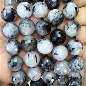 Natural Black Rutilated Quartz Beads Faceted Round, approx 17mm [GB17287-17MM]