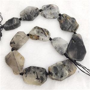 Natural Black Rutilated Quartz Slice Beads Freeform, approx 15-40mm [GB17390]
