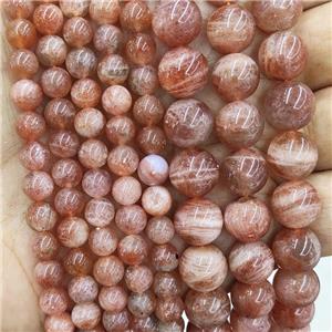 Natural Peach Sunstone Beads Golden Spot Smooth Round, approx 10mm dia [GB17588-10MM]