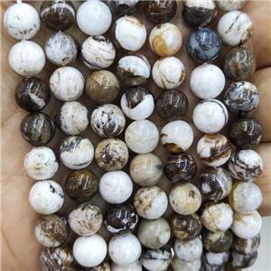 American Wooden Petrified Beads Smooth Round, approx 4mm dia [GB17616-4MM]
