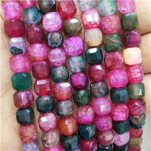 Mixed Veins Agate Beads Faceted Cube Dye, approx 8-10mm [GB17684]
