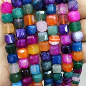 Natural Agate Cube Beads Faceted Mix Color Dye, approx 8-10mm [GB17685]
