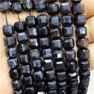 Black Tiger Eye Stone Beads Faceted Cube, approx 8-10mm [GB17686]