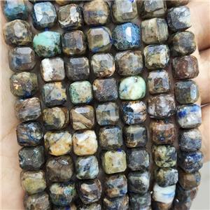 Natural Azurite Beads Faceted Cube B-Grade, approx 8-10mm [GB17698]