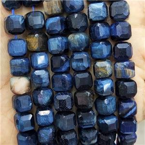Tiger Eye Stone Beads Darkblue Faceted Cube, approx 8-10mm [GB17703]