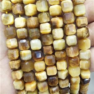 Tiger Eye Stone Beads Golden Faceted Cube, approx 8-10mm [GB17705]