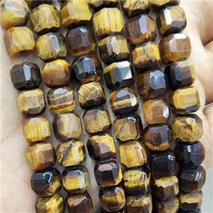 Natural Tiger Eye Stone Beads Faceted Cube, approx 8-10mm [GB17707]
