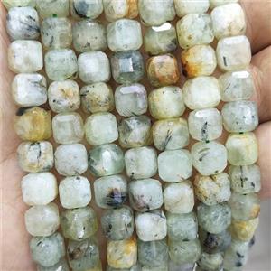 Natural Prehnite Beads Green Faceted Cube, approx 8-10mm [GB17711]