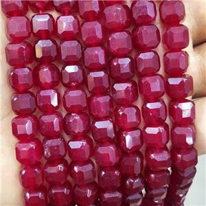 Red Dye Jade Beads Faceted Cube, approx 8-10mm [GB17712]