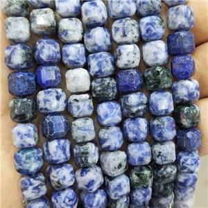 Natural Blue Dalmatian Jasper Beads Spot Faceted Cube, approx 8-10mm [GB17713]