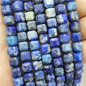 Natural Blue Lapis Lazuli Beads B-Grade Faceted Cube, approx 8-10mm [GB17715]
