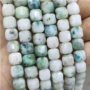Natural Chrysocolla Beads Green Faceted Cube, approx 8-10mm [GB17719]