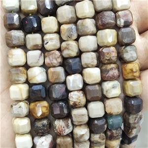 Natural Wood Petrified Jasper Beads Faceted Cube, approx 8-10mm [GB17720]