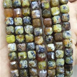Natural Opal Beads Green Brown Faceted Cube, approx 7-8mm [GB17721]