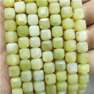 Natural Lemon Jade Beads Faceted Cube Olive, approx 8-10mm [GB17724]