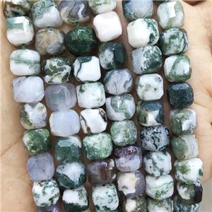 Natural Green Tree Agate Beads Dendrite Faceted Cube, approx 8-10mm [GB17727]