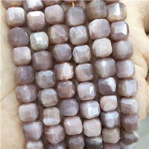 Natural Moonstone Beads Graypeach Faceted Cube, approx 8-10mm [GB17729]