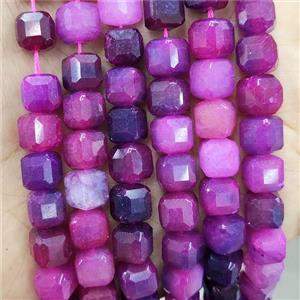 Fuchsia Jade Beads Dye Faceted Cube, approx 8-10mm [GB17733]