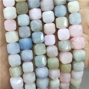 Natural Morganite Beads Multicolor Faceted Cube, approx 8-10mm [GB17743]