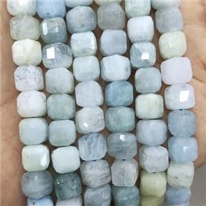 Natural Blue Aquamarine Beads Faceted Cube, approx 8-10mm [GB17746]