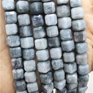Natural Hawkeye Stone Beads Gray Faceted Cube, approx 8-10mm [GB17749]