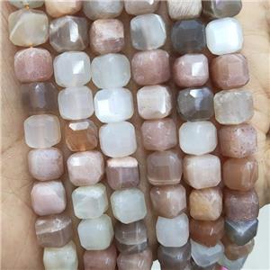 Natural Moonstone Beads Multicolor A-Grade Faceted Cube, approx 8-10mm [GB17750]