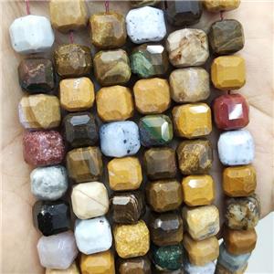 Natural Ocean Agate Beads Multicolor Faceted Cube, approx 8-10mm [GB17751]
