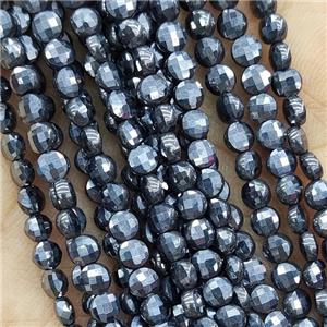 Natural Terahertz Stone Beads Silver Faceted Coin, approx 4mm [GB17778]