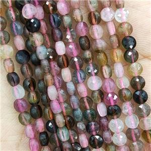 Natural Tourmaline Beads Multicolor Faceted Coin, approx 4mm [GB17792]