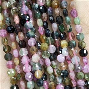 Natural Tourmaline Beads Multicolor Faceted Circle, approx 4mm [GB17793]