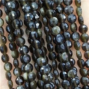 Natural Obsidian Beads Faceted Circle, approx 4mm [GB17803]