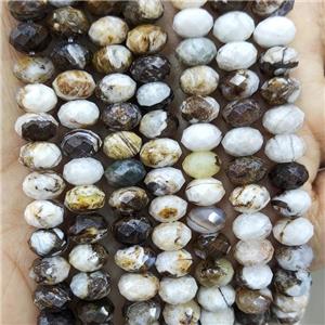 Natural American Wooden Petrified Jasper Beads Coffee Faceted Rondelle, approx 8mm [GB17847]