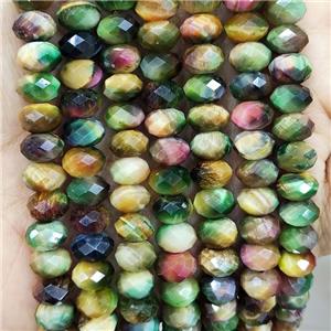 Tiger Eye Stone Beads Multicolor Faceted Rondelle, approx 8mm [GB17851-8MM]
