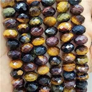Tiger Eye Stone Beads Multicolor Faceted Rondelle, approx 8mm [GB17860-8MM]