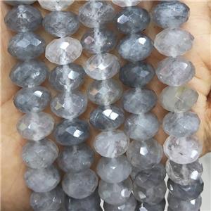 Natural Cloudy Quartz Beads Gray Faceted Rondelle, approx 12mm [GB17863]