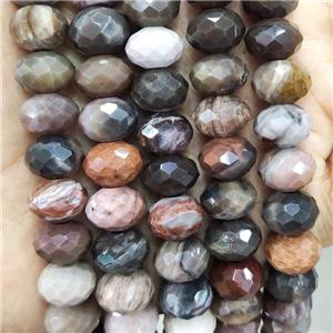 Natural Wood Petrified Jasper Beads Multicolor Faceted Rondelle, approx 12mm [GB17864]