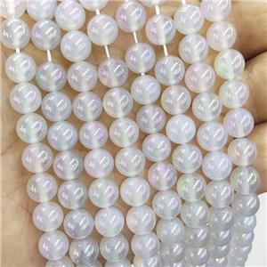 Natural White Agate Beads Smooth Round Electroplated, approx 8mm dia [GB17869]