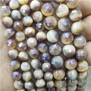 Tiger Eye Stone Beads Golden Faceted Round Electroplated, approx 10mm dia [GB17870-10MM]