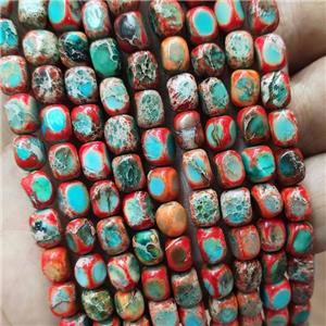 Natural Imperial Jasper Beads Red Dye Cuboid, approx 5-7mm [GB17872]