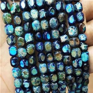 Natural Imperial Jasper Beads Blue Dye Cuboid, approx 5-7mm [GB17873]