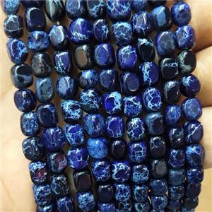 Natural Imperial Jasper Beads RoyalBlue Dye Cuboid, approx 5-7mm [GB17874]