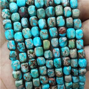 Natural Imperial Jasper Beads TurqBlue Dye Cuboid, approx 5-7mm [GB17875]