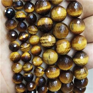 Natural Tiger Eye Stone Beads Faceted Round, approx 14mm dia [GB17909-14MM]