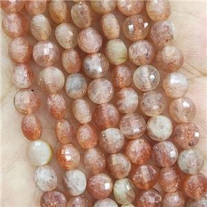 Natural Peach Sunstone Beads Golden Spot Faceted Cion, approx 6mm [GB17918]