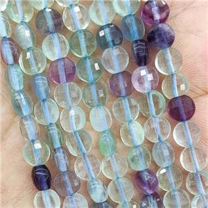 Natural Fluorite Beads Multicolor Faceted Circle, approx 6mm [GB17923]
