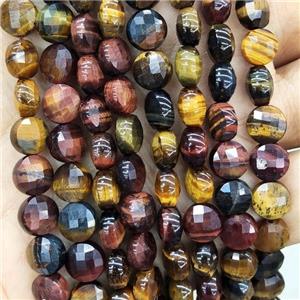Natural Tiger Eye Stone Beads Multicolor Faceted Circle, approx 8mm [GB17939]