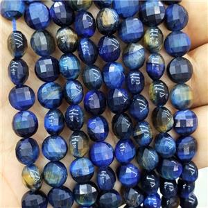 Natural Tiger Eye Stone Beads Blue Dye Faceted Circle, approx 8mm [GB17940-8MM]